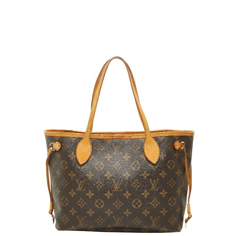 Louis Vuitton Monogram Neverfull Handbag Tote Bag Brown Leather